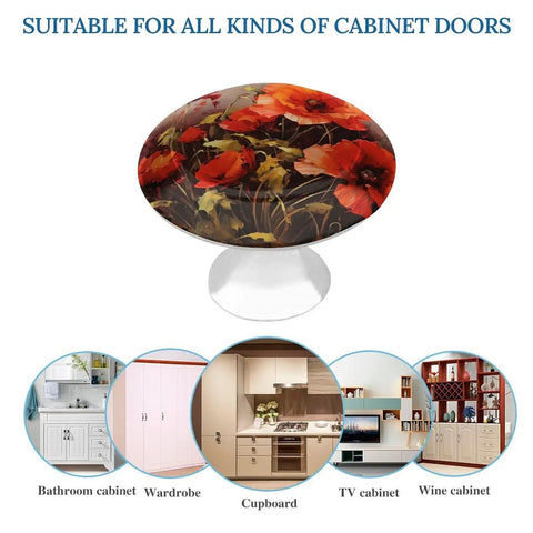 Snag These Knockout Red Flower Cabinet Knobs 2 Pack Solid Stainless Steel Heavy Duty Drawer Pulls Hella Durable Slick Round Handles Perfect Glow Up For Your Kitchen Cupboard Bathroom Vanity Or Closet - Round red flower knob with a white base, suitable for various cabinet doors.
