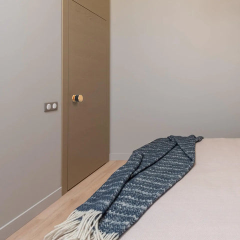 Hella Heavy Duty Keyless Entry Door Lock Deadbolt With Slick Turn Button Interior for bedroom privacy on a modern door.
