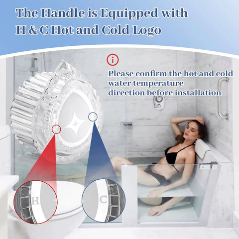 Shower Knob Replacement Kit For Posi Temp Single Handle Tub And Shower Chrome Finish with hot and cold logos highlighted