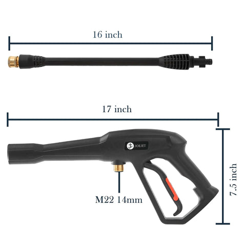 Beefed Up High Pressure Washer Replacement Gun With Jet Wand And 5 Spray Nozzle Tips For Karcher Ryobi Greenworks And PowerStroke Electric Washers Not For Gas Units, dimensions labeled