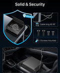 Rock Solid Biometric Pistol Vault Secure Fingerprint Handgun Locker With Built In Light And Silent Mode For Home Bedroom Or Pickup Truck Storage Aa Battery Powered shown secured in a car center console.