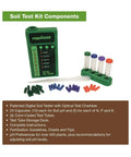 Rapitest Digital Soil Testing Kit With LED Readout, tubes, capsules, and instructions for pH and nutrients testing at home.