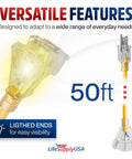Fifty Foot Heavy Duty Outdoor Extension Cord In Bright Yellow supports versatile power with lighted ends for easy visibility.