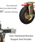 Heavy Duty Industrial Casters Pack Of 4 Lockable Swivel Wheels Double Ball Bearings Low Noise Non Slip Surface 1000 Lb Capacity close-up of a rugged caster wheel with 7mm thick bracket.