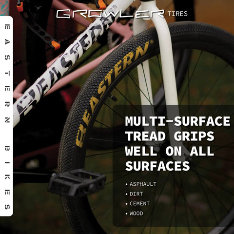 Bike with 26 Inch Bike Tire Replacement Kit With Or Without Inner Tubes Includes Tools Fits 26 By 1.75 And 26 By 2.125 Rims Yellow Logo 2 Pack Without Tubes Upgrade From OEM Parts on asphalt