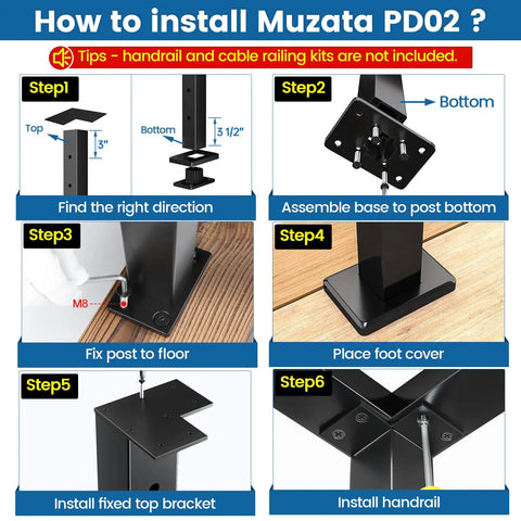 Installation guide for Awesome Level Drilled Aluminum Cable Railing Post That Is Perfect For Your 36 Inch Residential Deck Projects Comes Pre Drilled For Horizontal Sections Top Mount Adjustable In Black Finish Works On Wood And Concrete As End Or Middle Post.