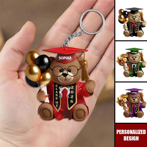 Personalized Graduation Bear Keychain With Custom Name And Class Year Gift For The Grad Class Of 2026 Keepsake, plush bear on hand