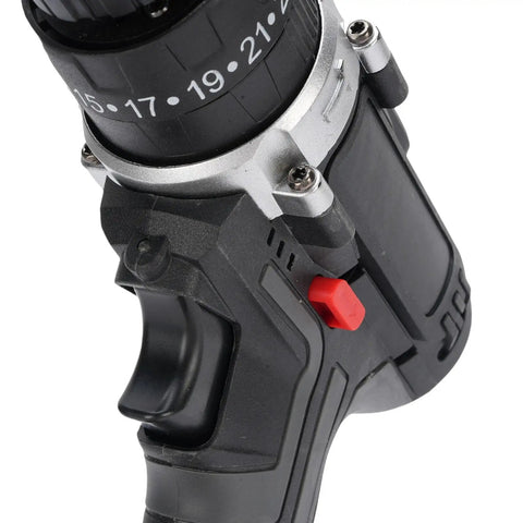 Close-up of Heavy Duty Brushless Cordless Drill And Driver Workhorse Combo, showcasing trigger and torque settings.