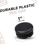 1 Inch Ribbed Plastic Hole Plugs For 3/4 To 15/16 Inch Round Tubing Black End Caps shown on white background