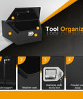 Heavy Duty Steel Thirty Six Inch Trailer Tongue Tool Box With Reinforced Lid showing solid support, weather seal, sturdy lock, and powder coat finish.