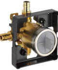 Shower Rough In Valve With Universal MultiChoice Valve Body Accepting Single Dual Or Thermostatic Cartridges, brass, detailed view.