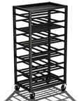 Heavy Duty Rolling Cart Holds A Solid Fifty Spray Paint Cans Built Tough For Double Sided Storage Plus Top Tool Tray Wheeled Garage Rack Rolls Smooth And Keeps Your Shop Legit, black metal with wheels.
