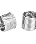 Two M18x1.5 threaded inserts from Stainless Steel Thread Repair Kit With M18x1.5 Threaded Inserts 10 Piece Set Drill Tap Wrench And Hex Wrench.