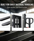 Close-up of Heavy Duty Semi Electric Pallet Stacker High Lift Pallet Jack showing iron construction and components.