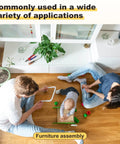 Family assembling furniture on wooden floor using Premium Rock Solid Furniture Crib Screws Replacement Set With Heavy Duty Barrel Nuts And Proven Torque Wrench.