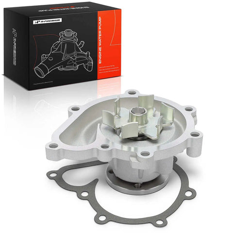 No Drama Engine Water Pump Kit For Volvo S80 And Xc90 with gasket, silver aluminum housing, metal impeller, direct drop-in replacement.