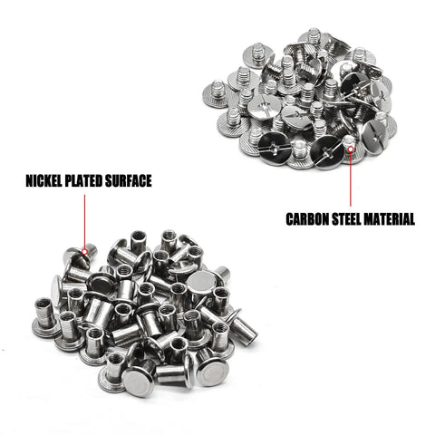 Heavy Duty Nickel Plated Binding Screw Posts Chicago Barrel Screws Bulk Kit 40 Piece, nickel plated and carbon steel materials.
