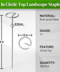 Heavy Duty 6 Inch Galvanized Landscape Stake Set 100 Pcs 11 Gauge Circle Top Garden Staples durable G-shaped pins