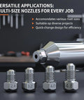 Heavy Duty Electric Rivet Gun Adapter Kit With Removable Handle And Four Rivet Heads showcasing different nozzle sizes for versatile applications.