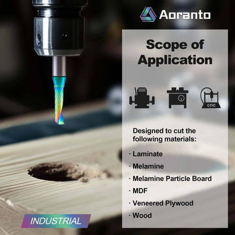 Aoranto UO13415 3/16 in O-flute CNC router bit, 1/4 in shank, solid carbide up-cut end mill for wood.