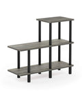 Three Tier Ladder Shelf Cube Bookcase For Bedroom Living Room Or Home Office Slick French Oak Grey With Black Tubes side view of shelf with grey panels and black tubes.