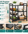 Portable Storage Rack With 4 Tier Shelving And 3 Side Wire Baskets A Real Deal Heavy Duty Cart That Delivers Big Time For Hassle Free Garage Pantry Organization Setups with three tiers, black steel, smooth rolling wheels.