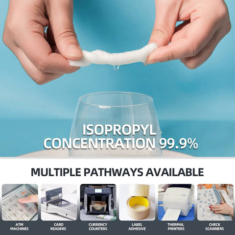 Person squeezing Grab-and-Go Multi-Purpose Nonwoven Cleaning Wipes 5.7 By 5.9 Inches over glass, showing isopropyl concentration.