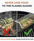 Two Pack Rolling Grill Basket For Even Cooking With Lid And Removable Wooden Handle Stainless Steel BBQ Grilling Basket For Vegetables Shrimp And Meat Outdoor Cooking Gift For Dad Or Husband shown with food