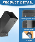 Beefy 8 Pack 45 Degree Pergola Brackets for 4x4 Posts in black weatherproof steel, showing drainage holes and carbon steel construction