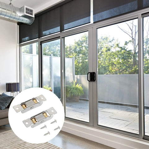 Built Tough Double Wheel Sliding Patio Door Rollers With Stainless Steel Pulley Set for easy installation next to modern sliding glass door.