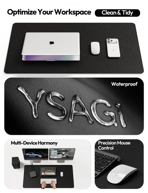 Boss Level PU Leather Desk Protector With Non Slip Grip And Waterproof Surface Sweet Wrist Rest For Smooth Mouse Slide and Kickass Desk Coverage At Home Or Office on a clean workspace.