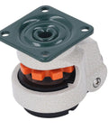 Heavy Duty Leveling Casters With No Sweat Ratcheting Height Adjustment And Ball Bearing Smooth Roll Wheels in close-up view.