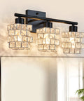 3 Light Crystal Bathroom Vanity Light Fixture Over Mirror Rotatable Matte Black Crystal Indoor Wall Lights Sink Mirror Foyer Chrome Glass Modern Lampshade