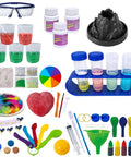 200 Plus Science Experiments Kit For Kids Learn Chemistry Physics Earth Science With Awesome Volcano Projects Gemstones STEM Activities Educational Gift For Boys And Girls displayed with lab tools, colors, liquids, and glasses