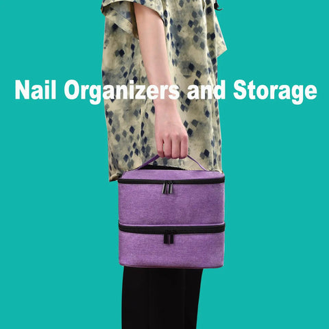 PU Leather Nail Polish Organizer Case With Built In Nail Lamp Holds 30 Plus Bottles And Mani Tools, purple exterior