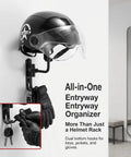 Heavy Duty Motorcycle Helmet Holder Wall Mount Rack With Dual Key Hooks Built Tough Steel Garage Gear Organizer For Helmets, Jackets, and Gloves.