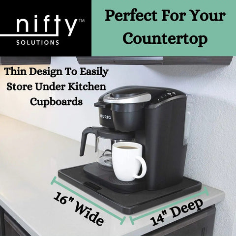 Heavy Duty Appliance Rolling Tray Serves As Slick Kitchen Counter Organizer With Easy Glide Wheels And Non Slip Base Keeps Coffee Makers Blenders Mixers Safe On Countertops Silver Real Deal Fix with Keurig coffee maker and mug
