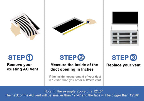 Three-step guide to install Modern 30x6 AC Vent Cover In White Aluminum With A Slick Clean Look For Ceiling Walls And Floors