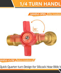 Top view of 5-Pack Sillcock Hose Bibb Valve Set with 3/4 Inch MIP Inlet X 3/4 Inch MHT Outlet, and 1/4 Turn Brass Boiler Drain Valve.