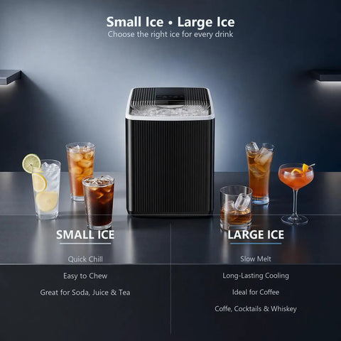 Portable Countertop Ice Maker Slashes Seven Minute Wait Times While Cranking Out 26 Pounds Daily For Quick Weekend Cocktails with drinks.