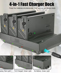 Heavy Duty 6000mAh Replacement Batteries 4 Pack With 4 Port Fast Charger For Trail Cameras, charger dock showing LED indicators.