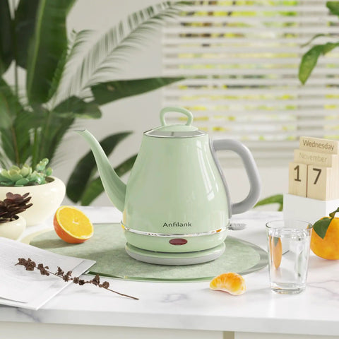 Green Gooseneck Electric Kettle 1L 1500W for Pour Over Coffee and Tea, Stainless Steel BPA Free Water Boiler with Auto Shutoff
