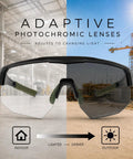 Boss Level Z87 Plus Impact Rated Safety Glasses Featuring Hella Slick Photochromic Lenses showing adaptive tint from indoor to outdoor.