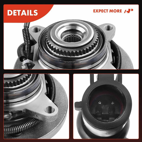 Front Wheel Bearing And Hub Assembly With Abs Sensor For Ford Expedition And Lincoln Navigator Six Lug Four Wheel Drive close-up showing connector and gears.