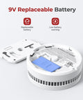 Inside view of Heavy Duty Smoke Detectors With 9V Replaceable Battery 8 Pack House Fire Alarms showing the replaceable battery.
