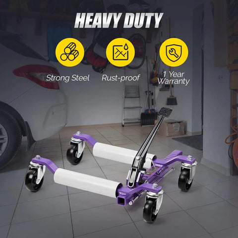 Badass Heavy Duty Car Wheel Dollies For Slick Garage Transfers 3000 Lb Dual Axle Vehicle Transport Jacks with four swivel casters.