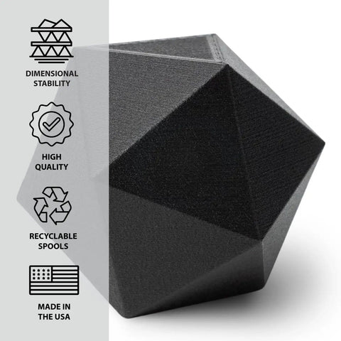 Premium 1.75 Mm Pla Filament Blended With Real Carbon Fiber Composite printed black geometric shape showcasing smooth finish.