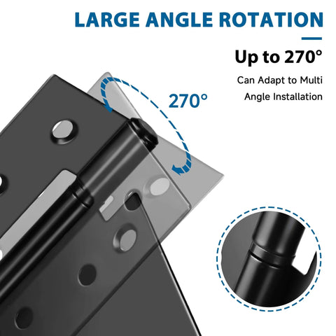 3.5 Inch Heavy Duty Gate Hinges 2 Pack Black Iron showing 270-degree rotation for versatile installation