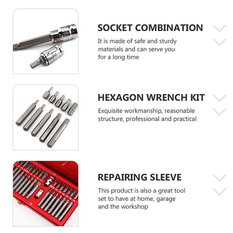 Solid 40 Piece Hexagon Wrench And Socket Set For Auto Repair With Spline Bits And Dual Hexagonal Bits showing socket combination and hex wrench kit.
