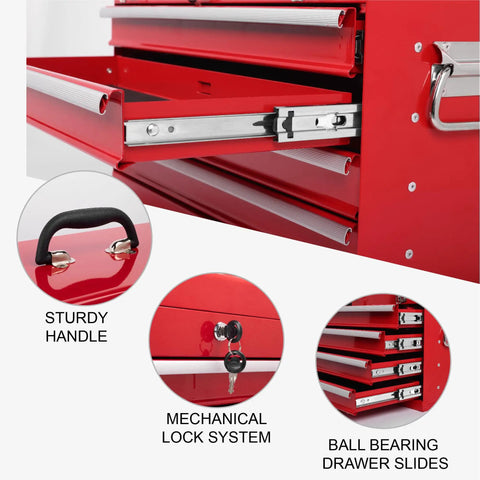 Detailed view of Badass 21 Inch Auto Lock Rolling Tool Chest With Ball Bearing Slides showcasing sturdy handle and drawer lock system.
